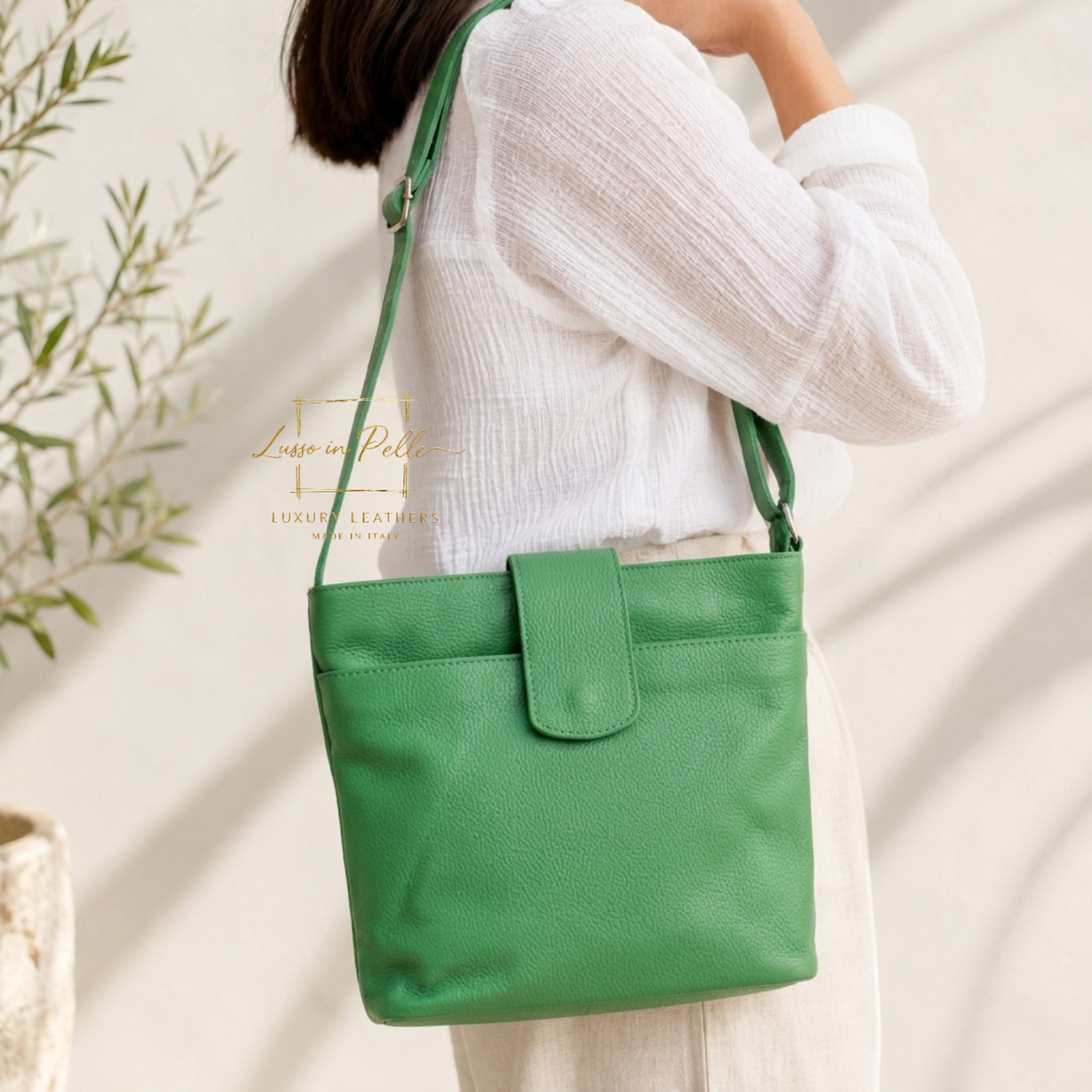 Italian Leather Shoulder/Crossbody Bag with Adjustable Straps