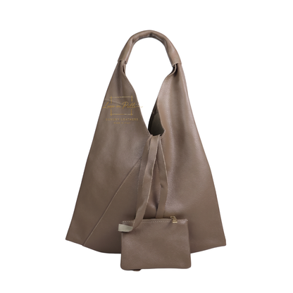 Genuine Leather Hobo Shoulder Bag with Matching Coin Pouch