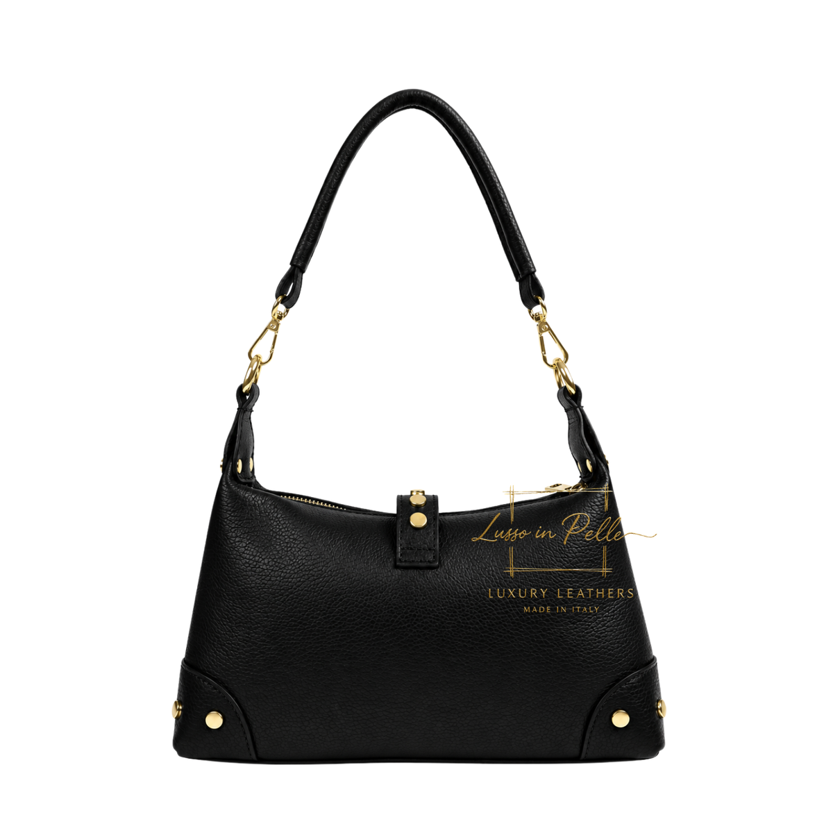 Genuine Leather Shoulder Bag with Stud Detail & Adjustable Detachable Strap
