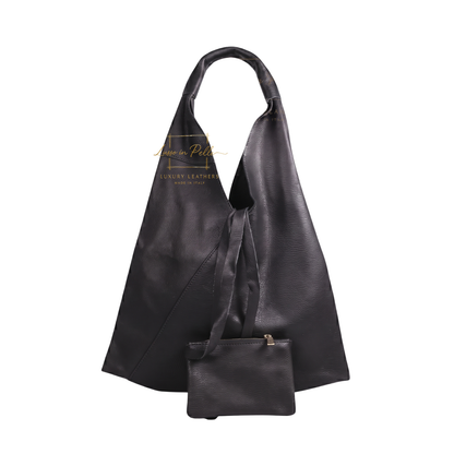 Genuine Leather Hobo Shoulder Bag with Matching Coin Pouch
