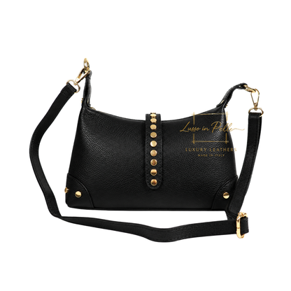 Genuine Leather Shoulder Bag with Stud Detail & Adjustable Detachable Strap