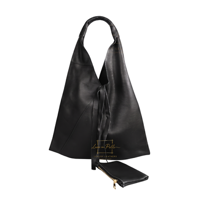 Genuine Leather Hobo Shoulder Bag with Matching Coin Pouch