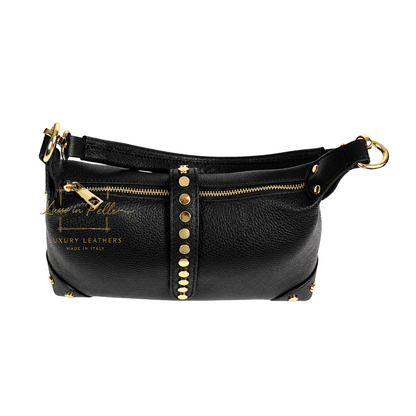 Genuine Leather Shoulder Bag with Stud Detail & Adjustable Detachable Strap