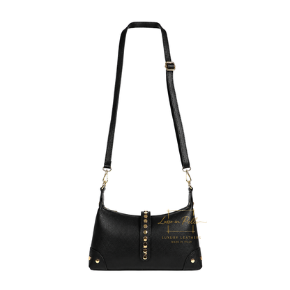 Genuine Leather Shoulder Bag with Stud Detail & Adjustable Detachable Strap