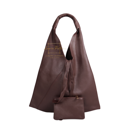 Genuine Leather Hobo Shoulder Bag with Matching Coin Pouch