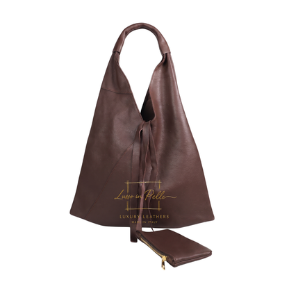 Genuine Leather Hobo Shoulder Bag with Matching Coin Pouch