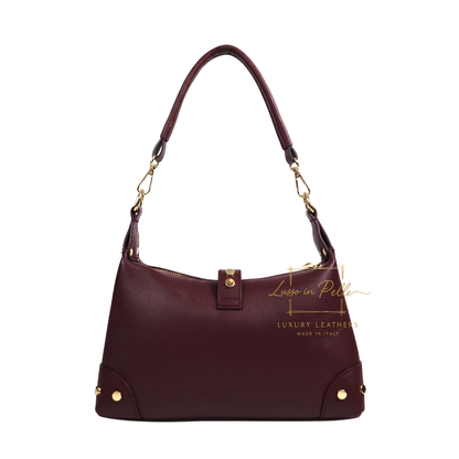 Genuine Leather Shoulder Bag with Stud Detail & Adjustable Detachable Strap