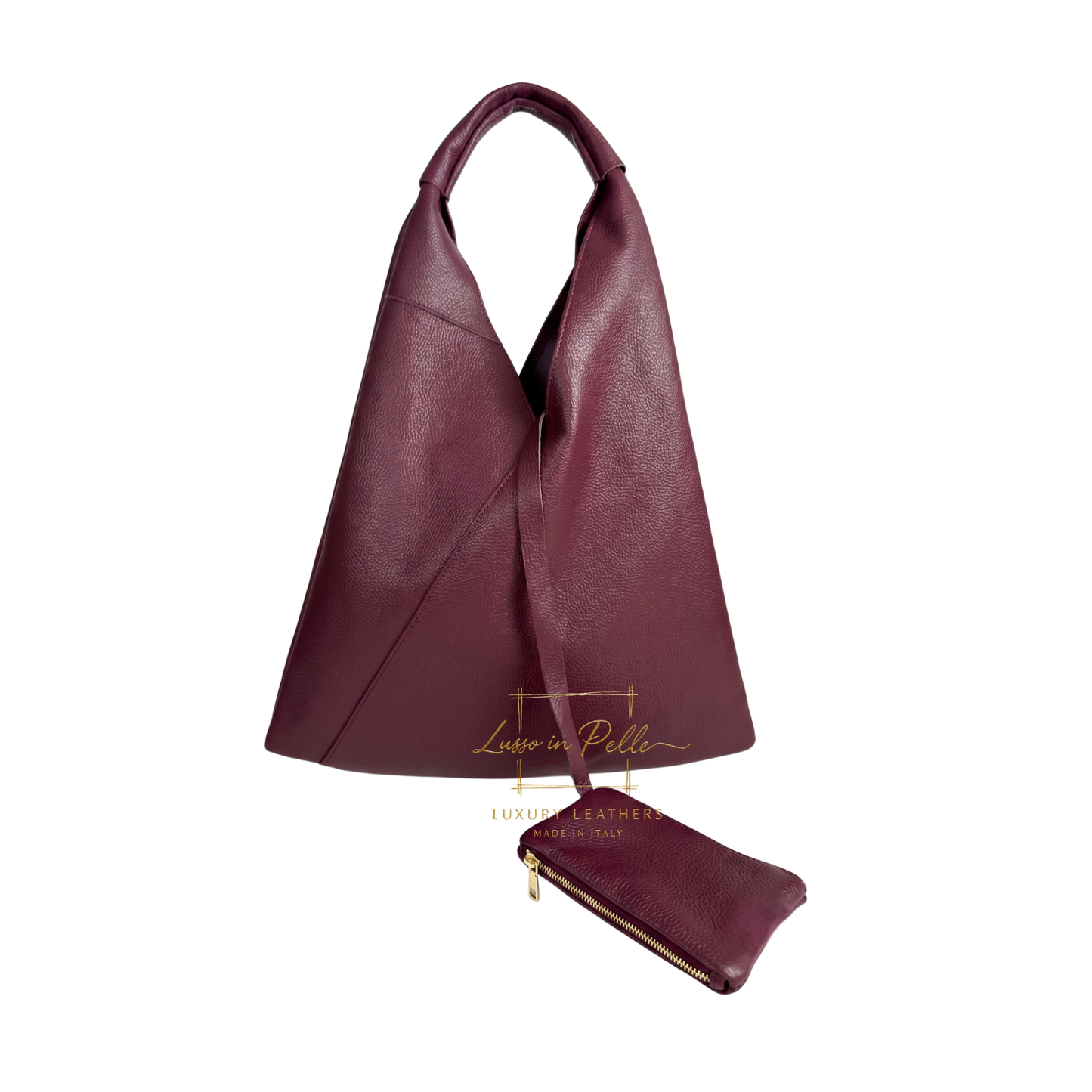 Genuine Leather Hobo Shoulder Bag with Matching Coin Pouch