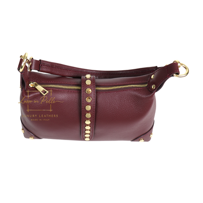 Genuine Leather Shoulder Bag with Stud Detail & Adjustable Detachable Strap