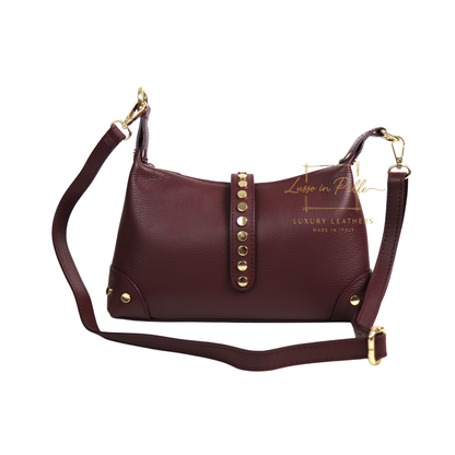 Genuine Leather Shoulder Bag with Stud Detail & Adjustable Detachable Strap