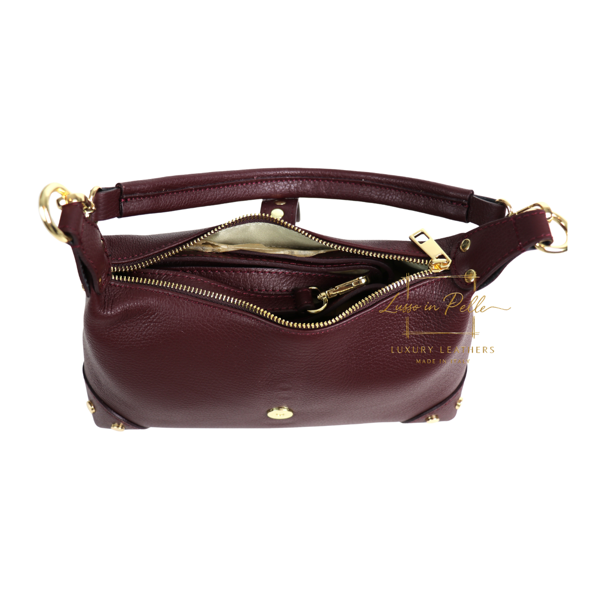 Genuine Leather Shoulder Bag with Stud Detail & Adjustable Detachable Strap