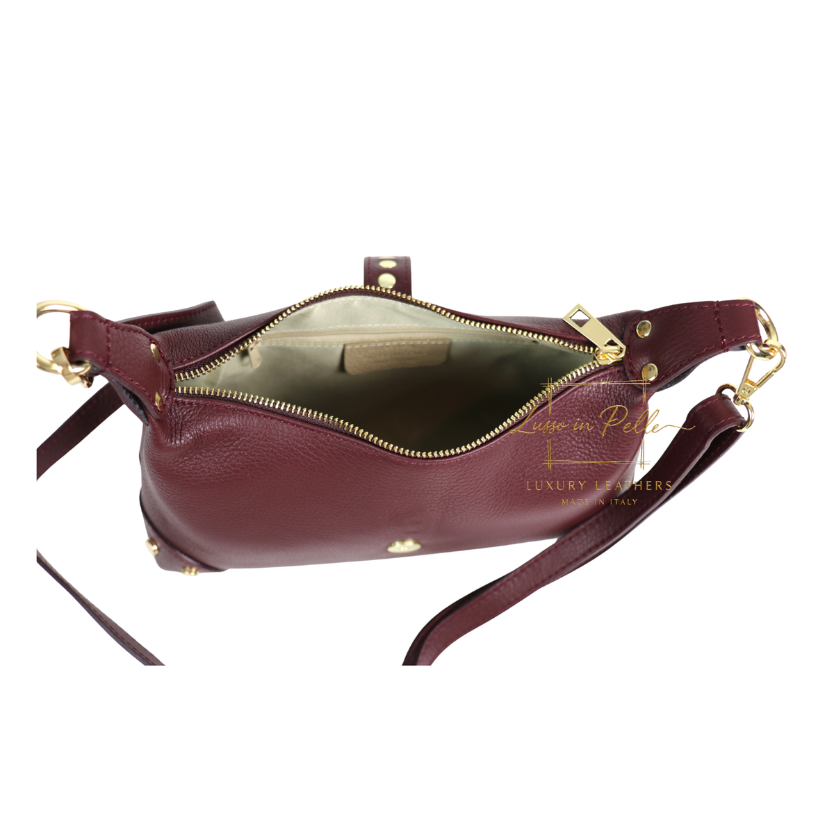 Genuine Leather Shoulder Bag with Stud Detail & Adjustable Detachable Strap