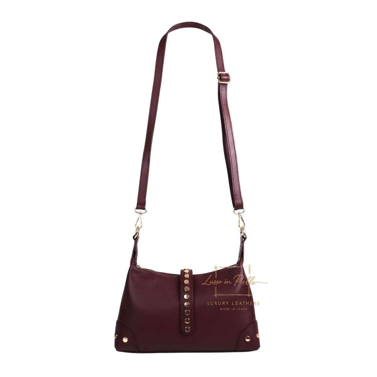 Genuine Leather Shoulder Bag with Stud Detail & Adjustable Detachable Strap