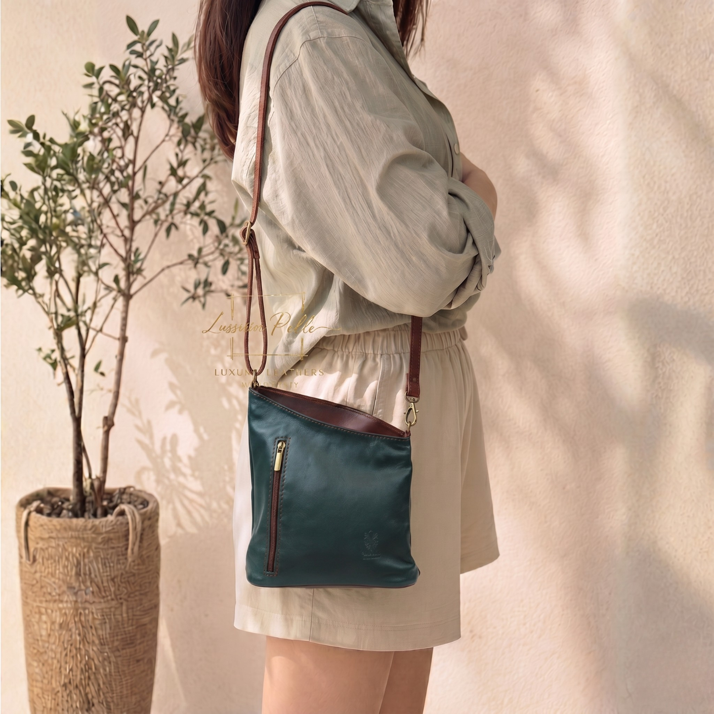 Genuine Soft Italian Leather Crossbody Messenger Handbag