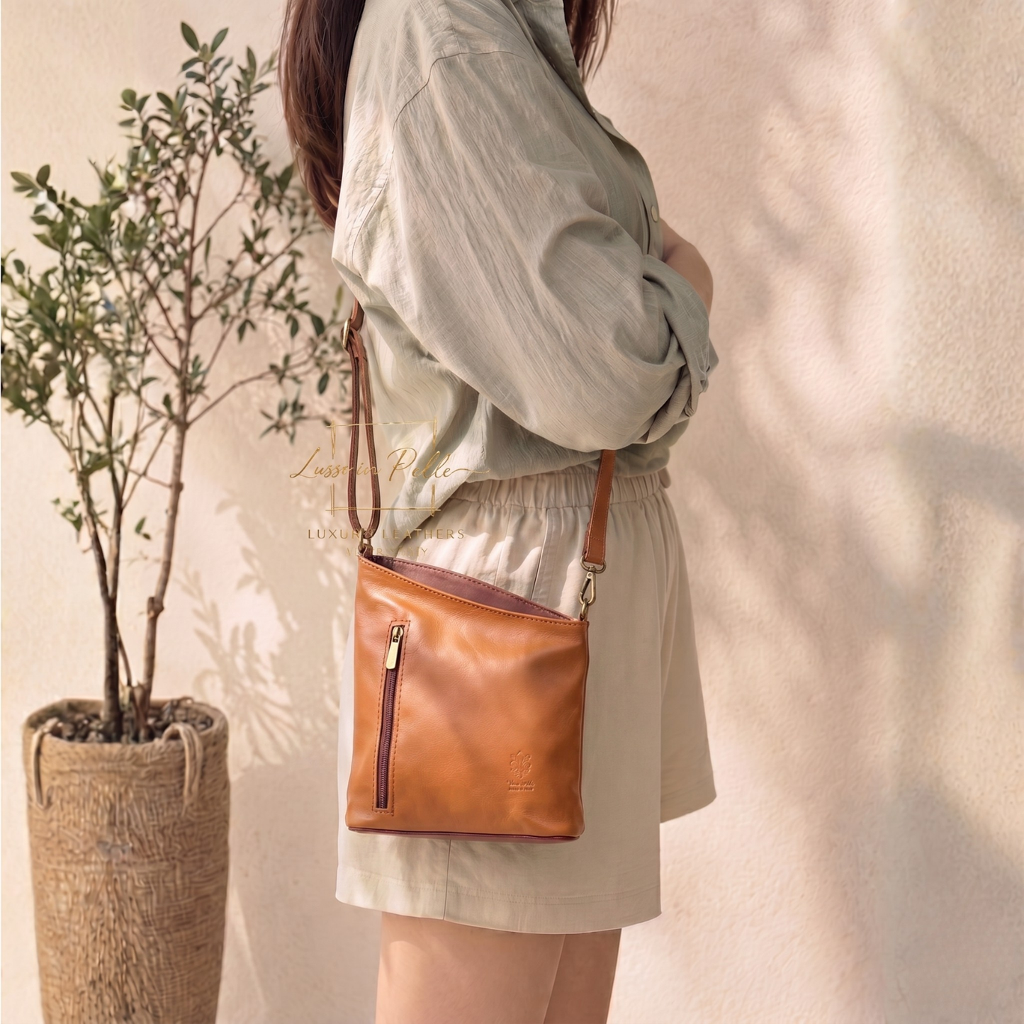 Genuine Soft Italian Leather Crossbody Messenger Handbag