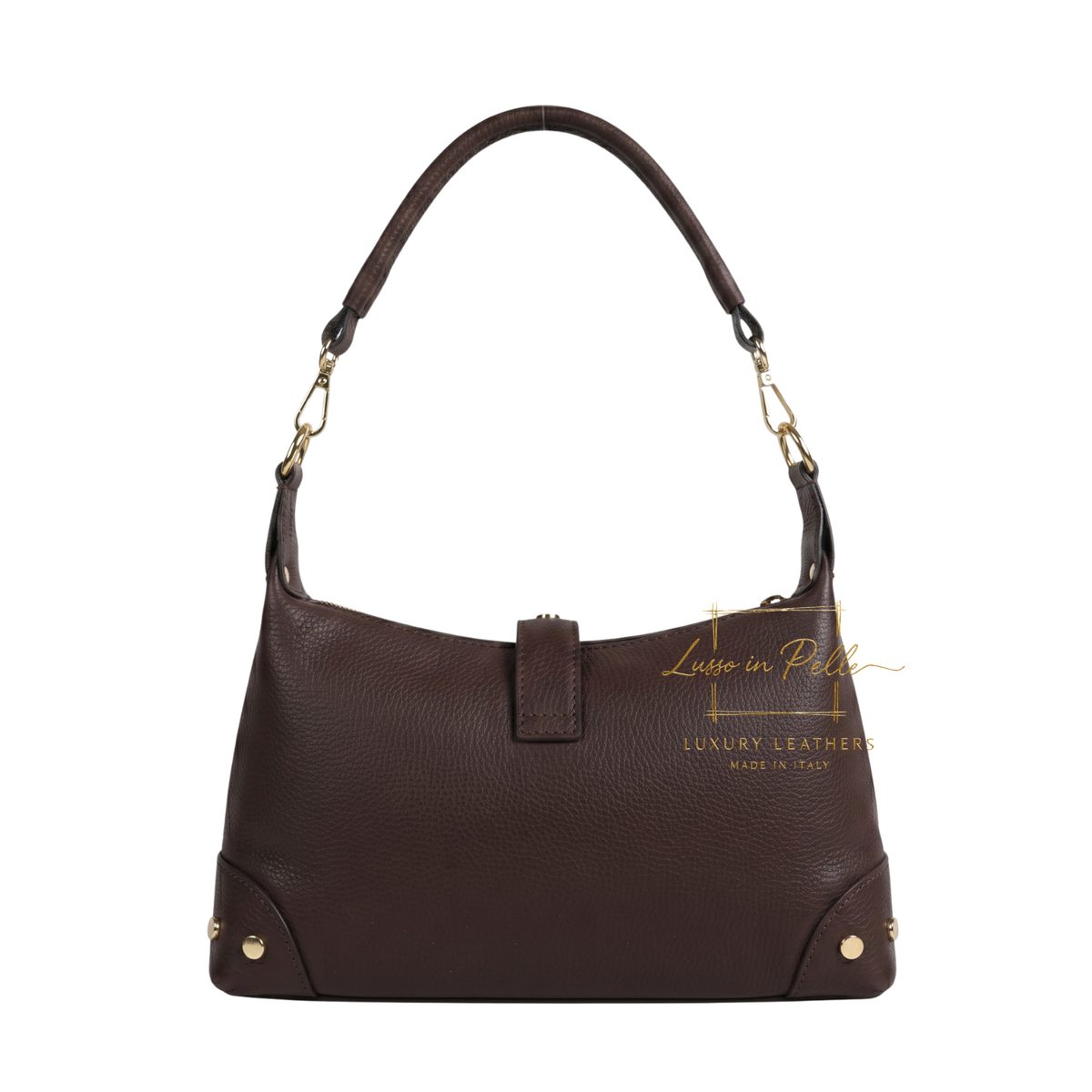 Genuine Leather Shoulder Bag with Stud Detail & Adjustable Detachable Strap