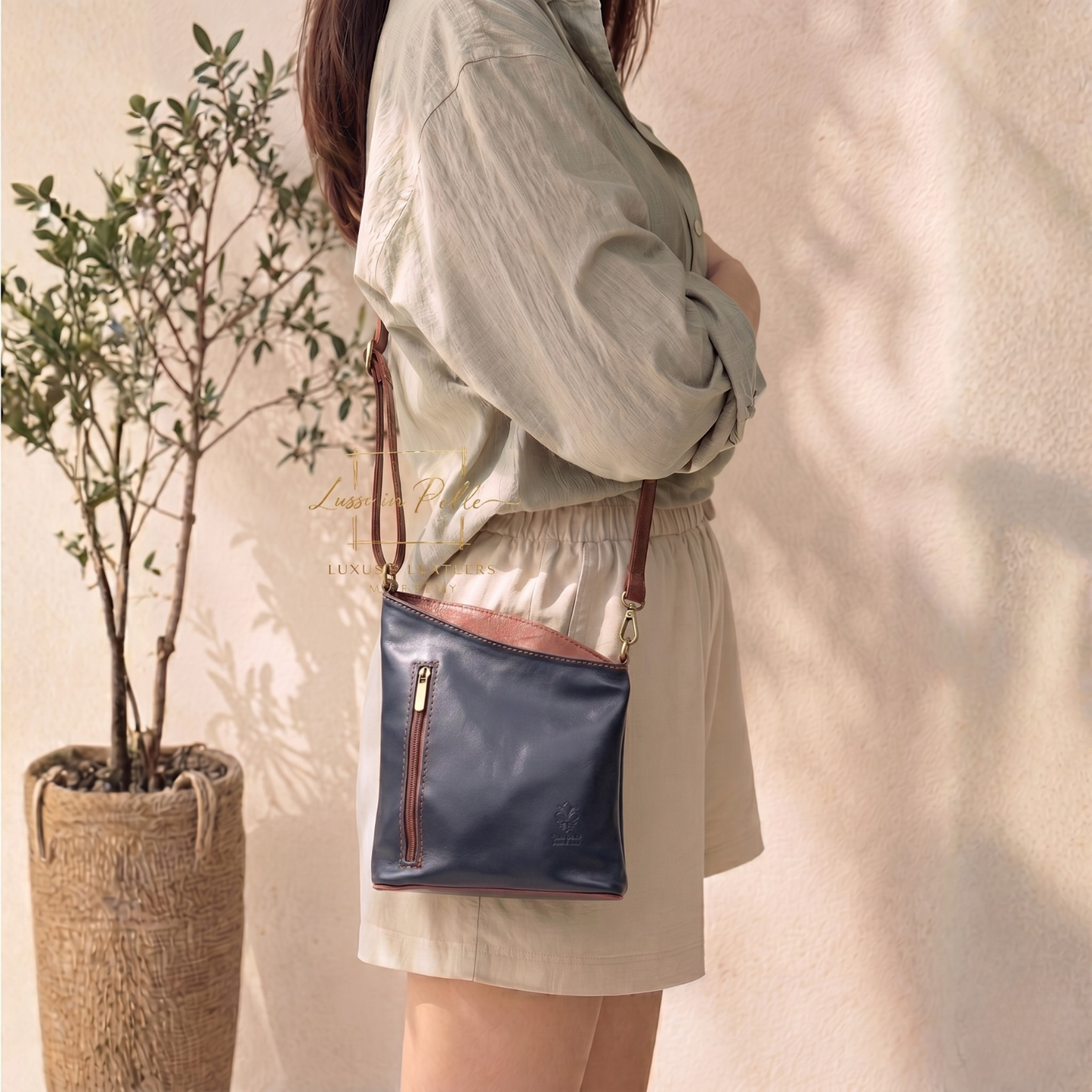 Genuine Soft Italian Leather Crossbody Messenger Handbag