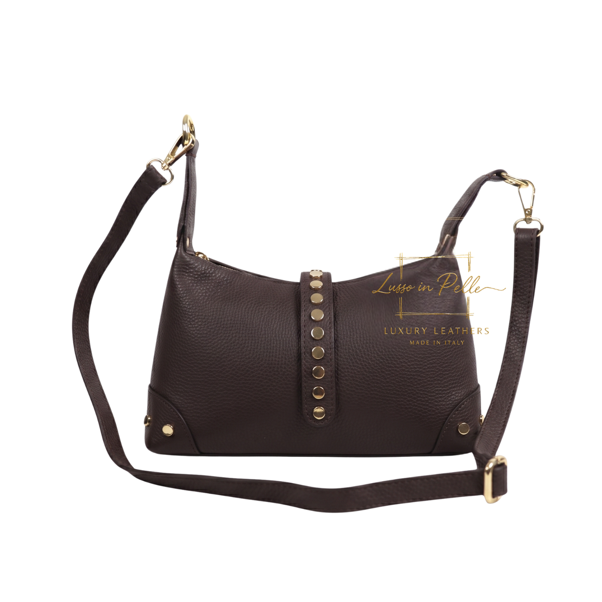 Genuine Leather Shoulder Bag with Stud Detail & Adjustable Detachable Strap