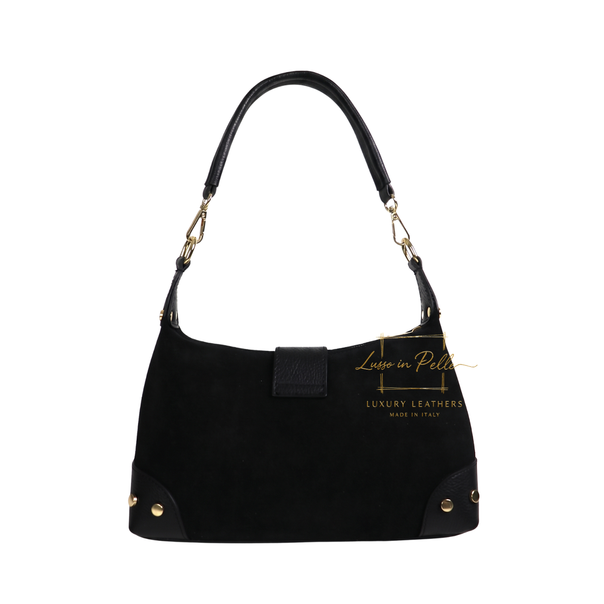 Genuine Suede & Leather Shoulder Bag with Buckle Detail