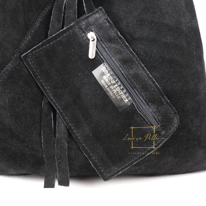 Milano Italian Suede Slouch Hobo Bag with Tan Leather Handle