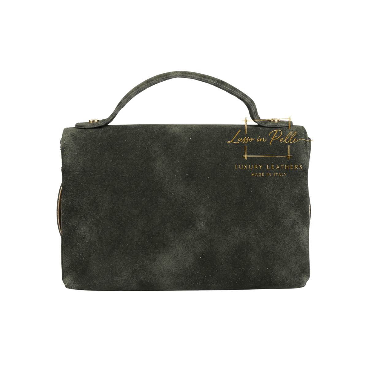 Genuine Suede Mini Top Handle Bag with Bamboo Twist Lock & Chain Strap