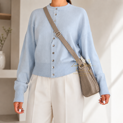 Italian Genuine Leather Multi Compartment Crossbody Bag with Front Zip Pocket