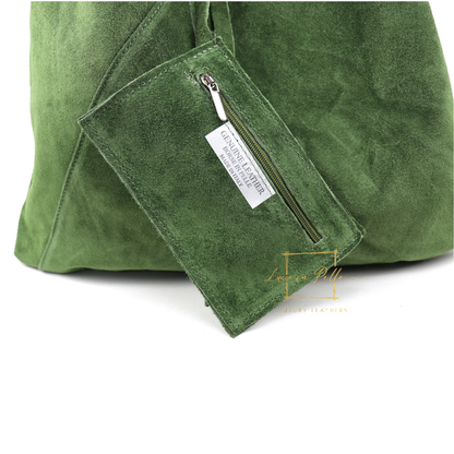 Milano Italian Suede Slouch Hobo Bag with Tan Leather Handle