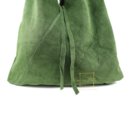 Milano Italian Suede Slouch Hobo Bag with Tan Leather Handle