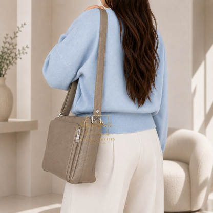 Italian Genuine Leather Multi Compartment Crossbody Bag with Front Zip Pocket