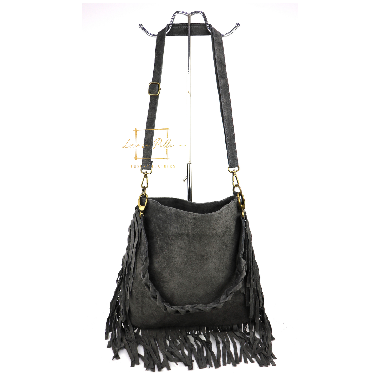 Marina Suede Shoulder & Crossbody Bag with Fringe