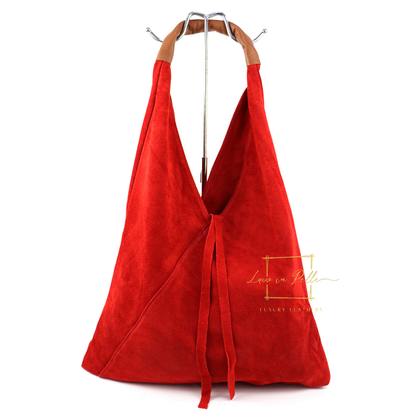 Milano Italian Suede Slouch Hobo Bag with Tan Leather Handle