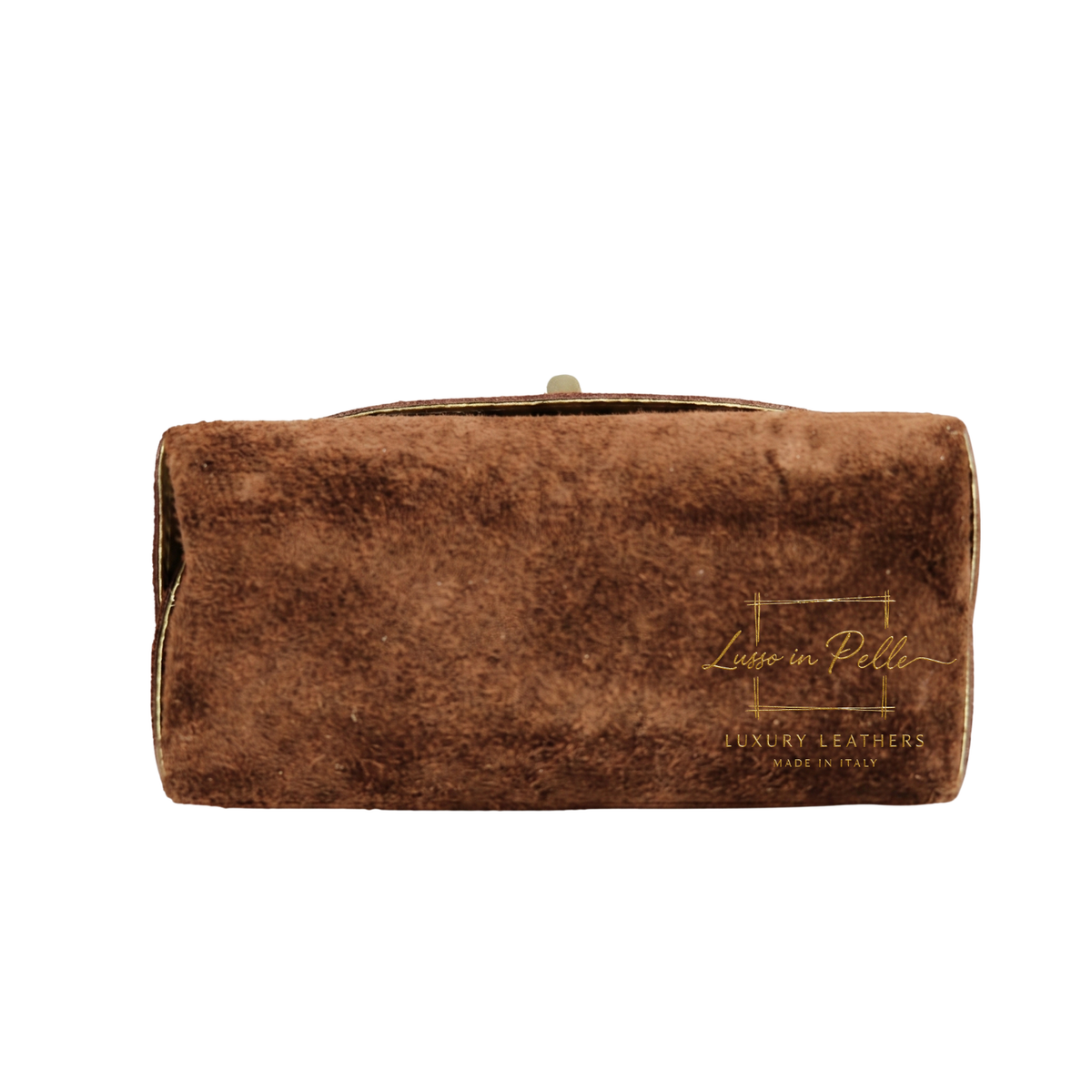 Genuine Suede Mini Top Handle Bag with Bamboo Twist Lock & Chain Strap