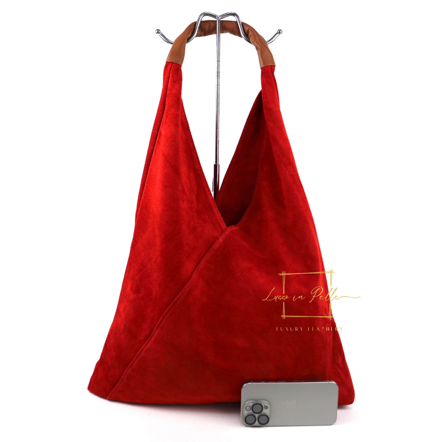 Milano Italian Suede Slouch Hobo Bag with Tan Leather Handle