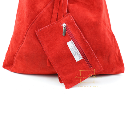 Milano Italian Suede Slouch Hobo Bag with Tan Leather Handle