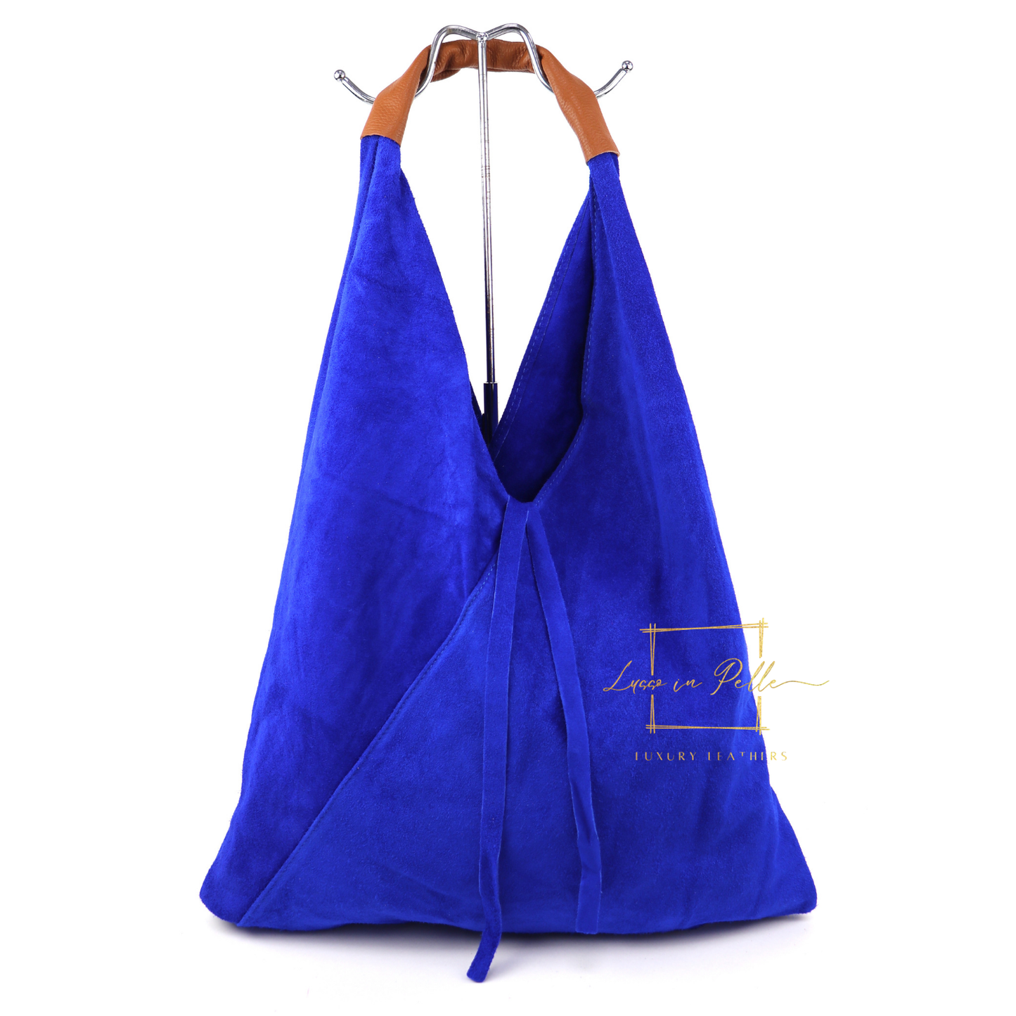Milano Italian Suede Slouch Hobo Bag with Tan Leather Handle