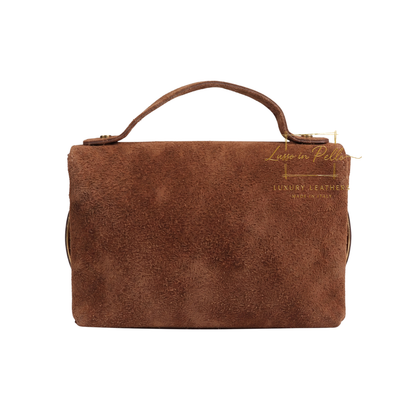 Genuine Suede Mini Top Handle Bag with Bamboo Twist Lock & Chain Strap