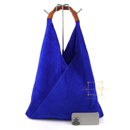 Milano Italian Suede Slouch Hobo Bag with Tan Leather Handle
