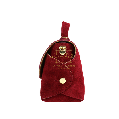 Genuine Suede Mini Top Handle Bag with Bamboo Twist Lock & Chain Strap