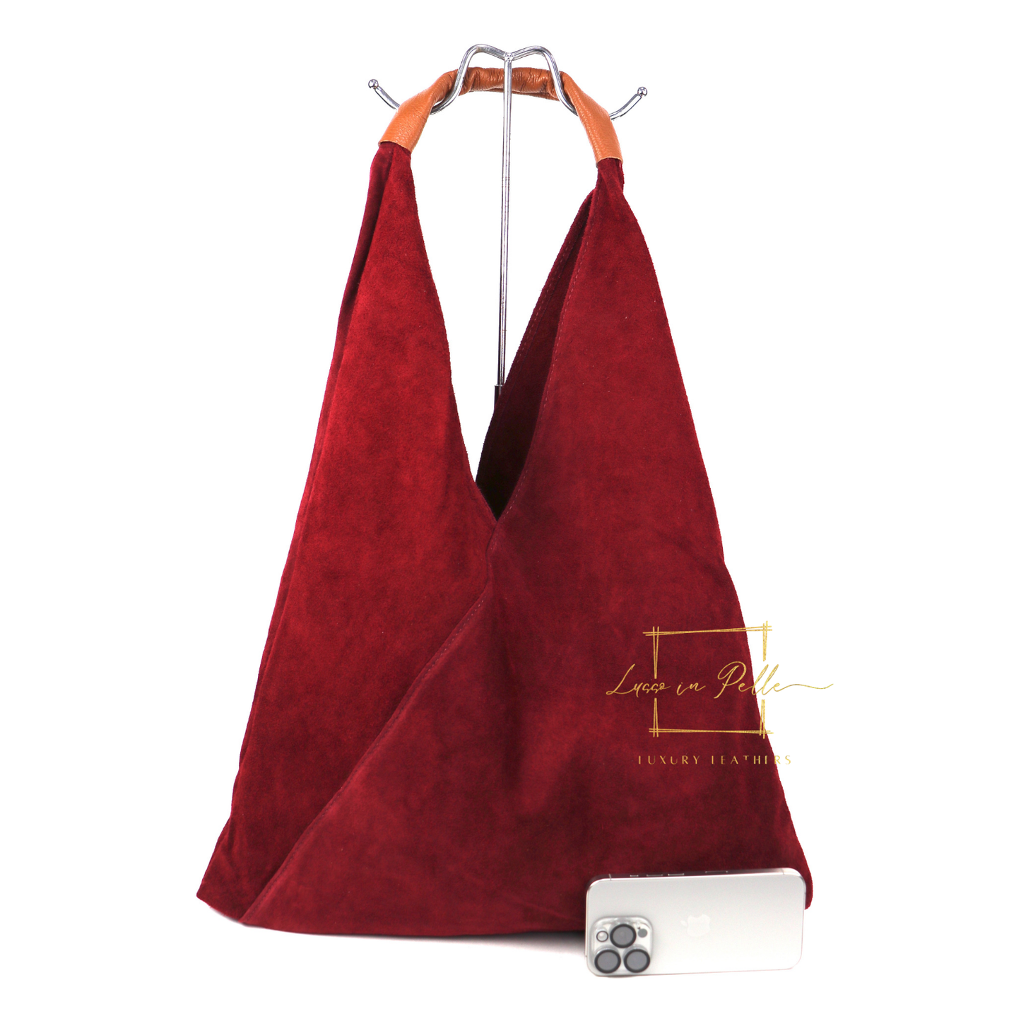 Milano Italian Suede Slouch Hobo Bag with Tan Leather Handle
