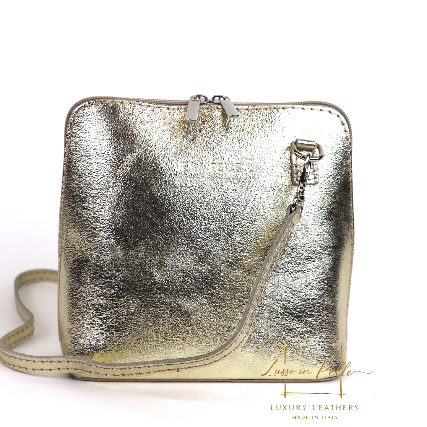 Ella Small Metallic Genuine Italian Leather Handbag with Detachable Straps