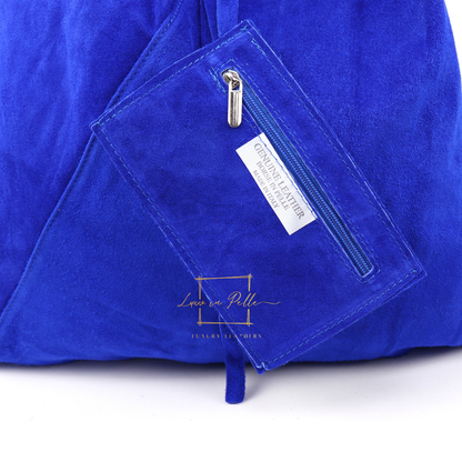 Milano Italian Suede Slouch Hobo Bag with Tan Leather Handle