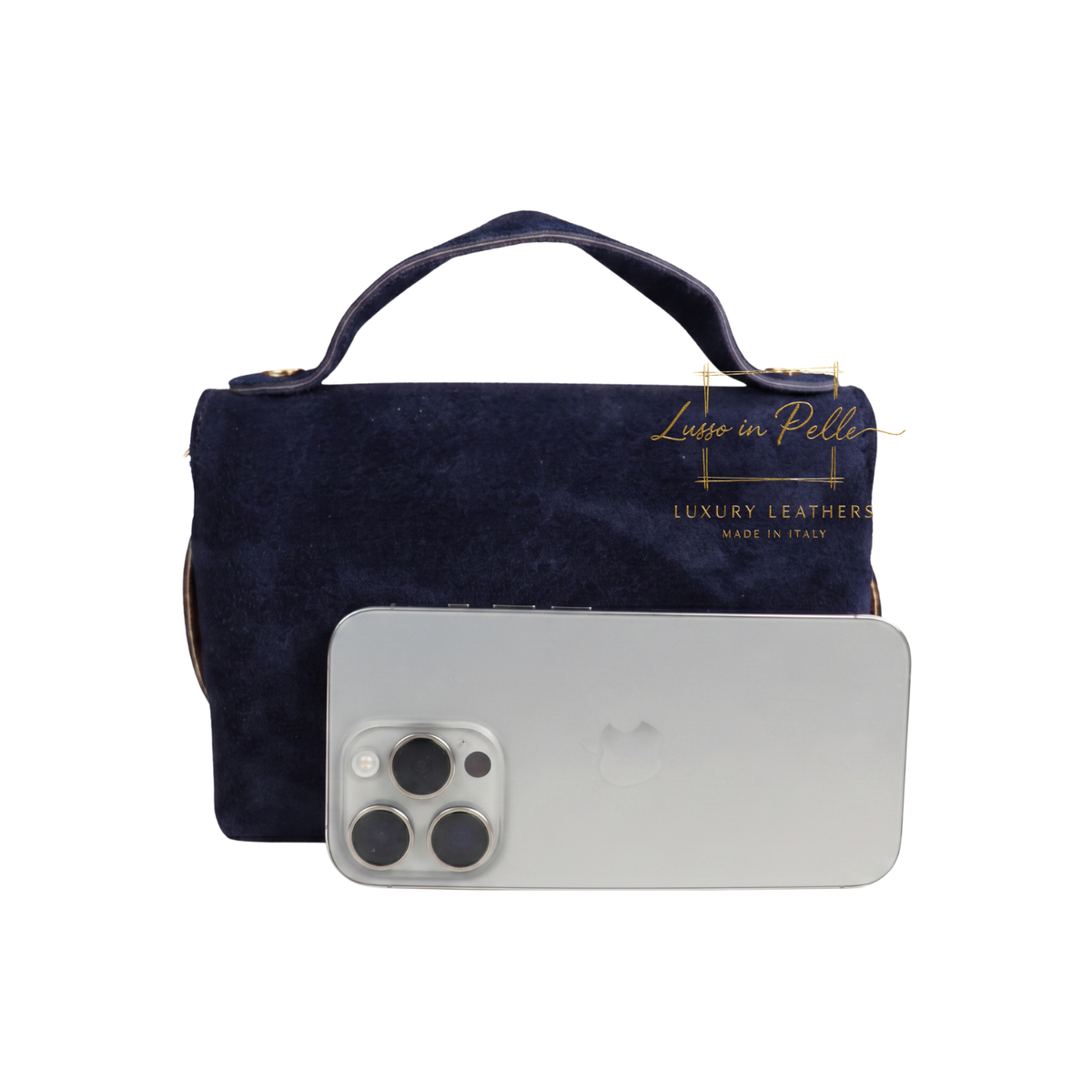 Genuine Suede Mini Top Handle Bag with Bamboo Twist Lock & Chain Strap