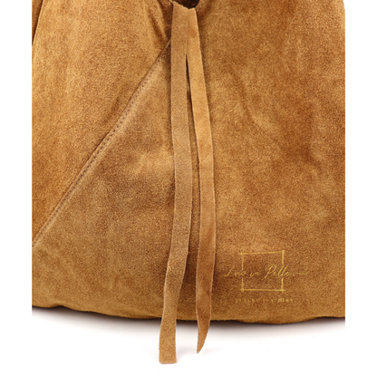 Milano Italian Suede Slouch Hobo Bag with Tan Leather Handle
