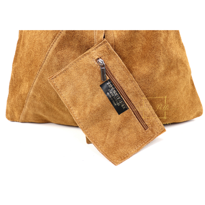 Milano Italian Suede Slouch Hobo Bag with Tan Leather Handle
