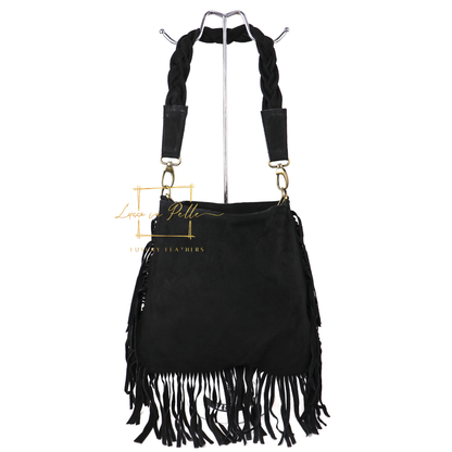 Marina Suede Shoulder & Crossbody Bag with Fringe