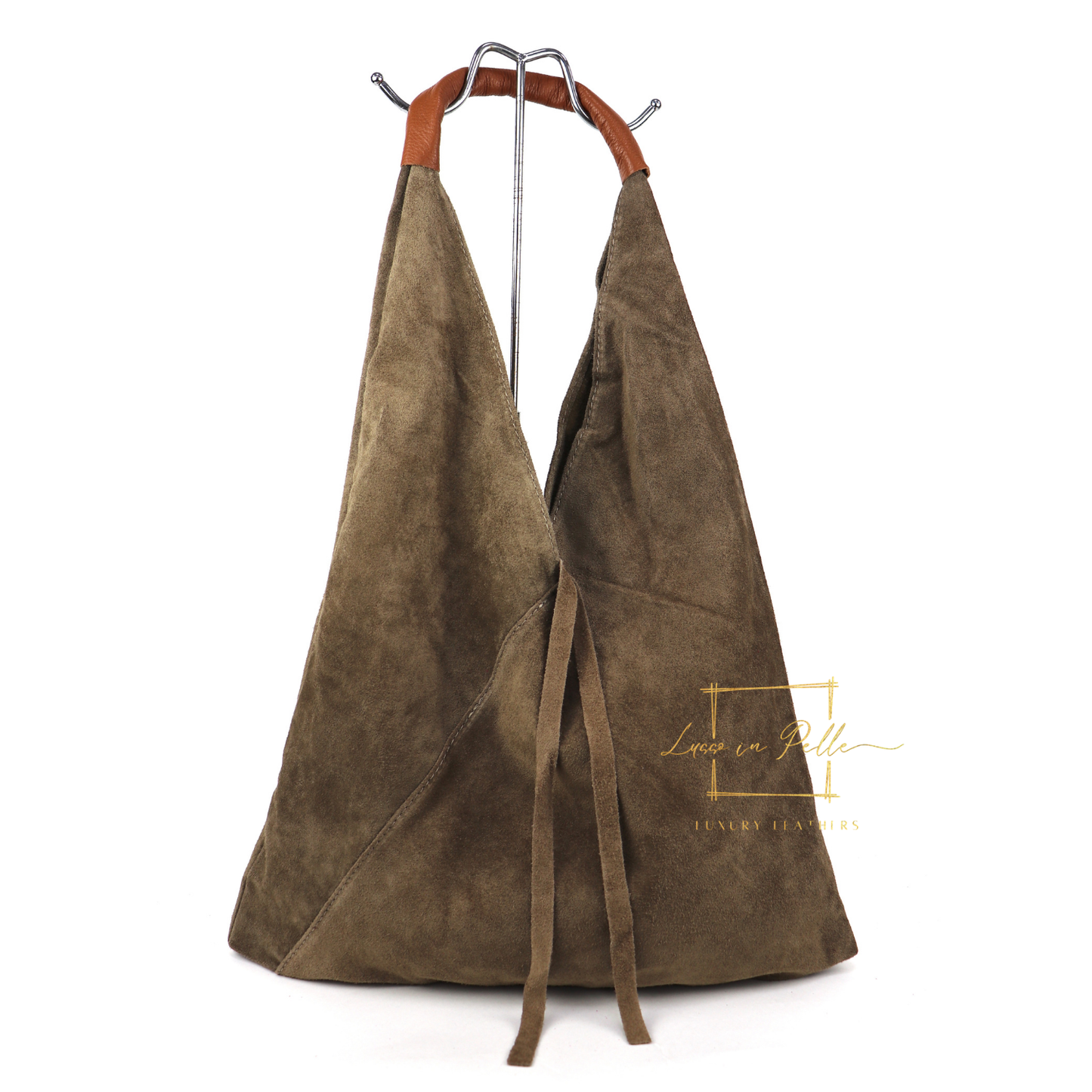 Milano Italian Suede Slouch Hobo Bag with Tan Leather Handle