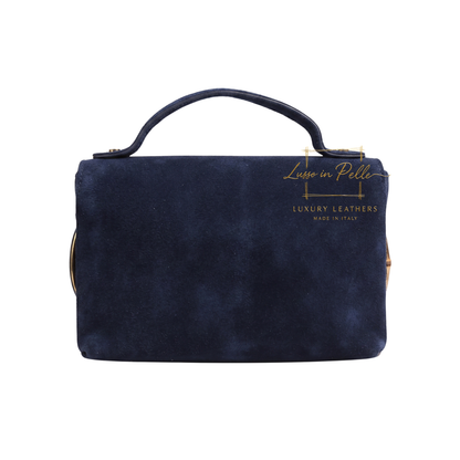 Genuine Suede Mini Top Handle Bag with Bamboo Twist Lock & Chain Strap