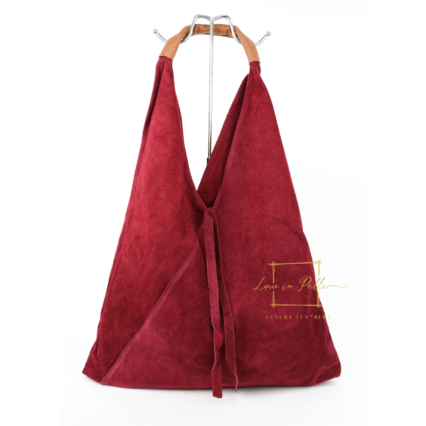Milano Italian Suede Slouch Hobo Bag with Tan Leather Handle