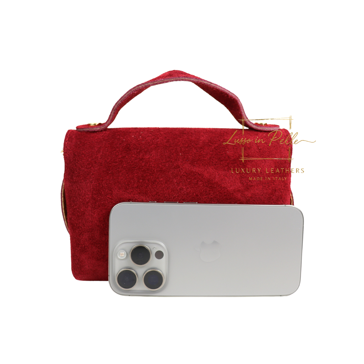 Genuine Suede Mini Top Handle Bag with Bamboo Twist Lock & Chain Strap