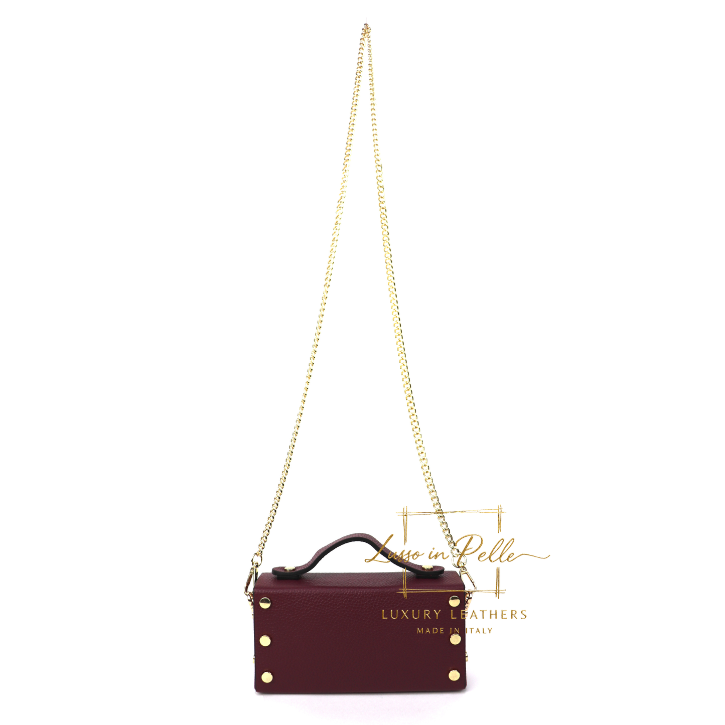 Small Genuine Leather Satchel Bag with Top Handle and Chain Straps